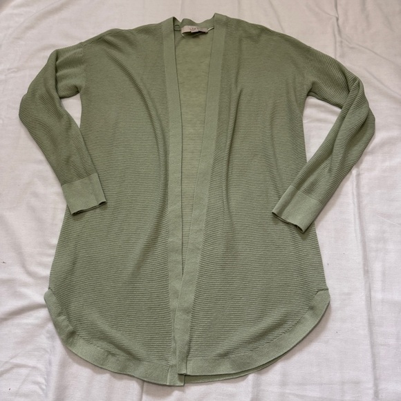 Loft Small Shirttail Open Cardigan Light Green Linen Blend Lightweight Preppy - Picture 3 of 8
